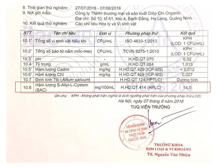 Dầu tỏi Diệp Chi có tốt không? Bài review (đánh giá) 5000 từ 7 chi-so-ham-luong-allicin-trong-dau-toi-deip-chi-gold