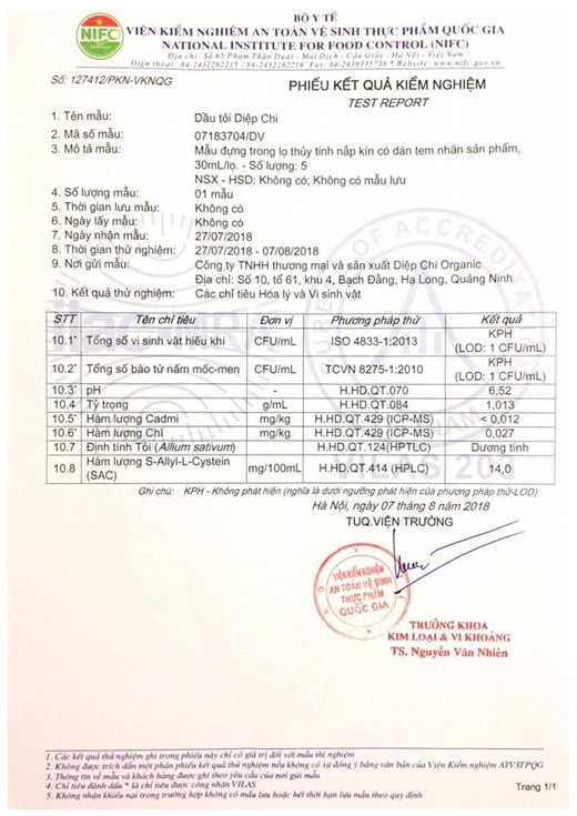 Dầu tỏi Diệp Chi có tốt không? Bài review (đánh giá) 5000 từ 6 giay-kiem-dinh-an-toan-thuc-pham-dau-toi-diep-chi-gold